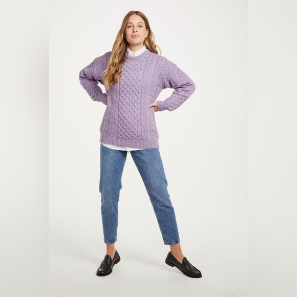 Carraig Donn Aran Knit Pure New Wool Sweater Made In Ireland - Picture 2 of 11